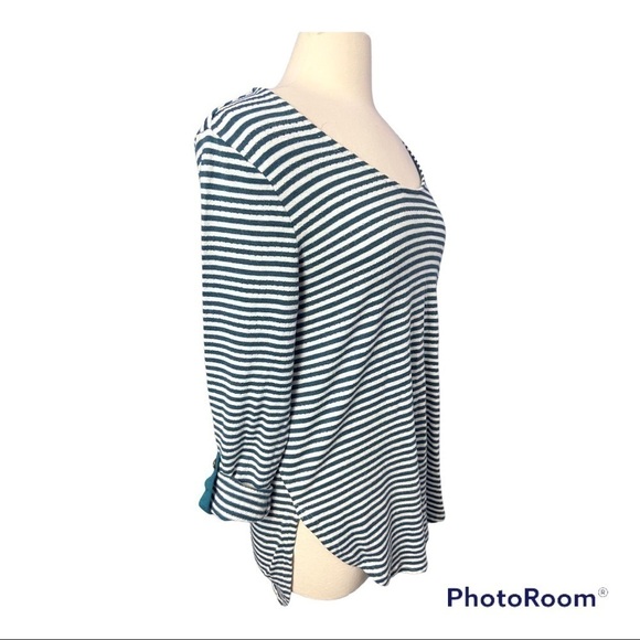 Akemi Kin Anthropologie Sylvie Pointelle Tunic Blue Striped Top Scoop Ne… - Picture 3 of 8